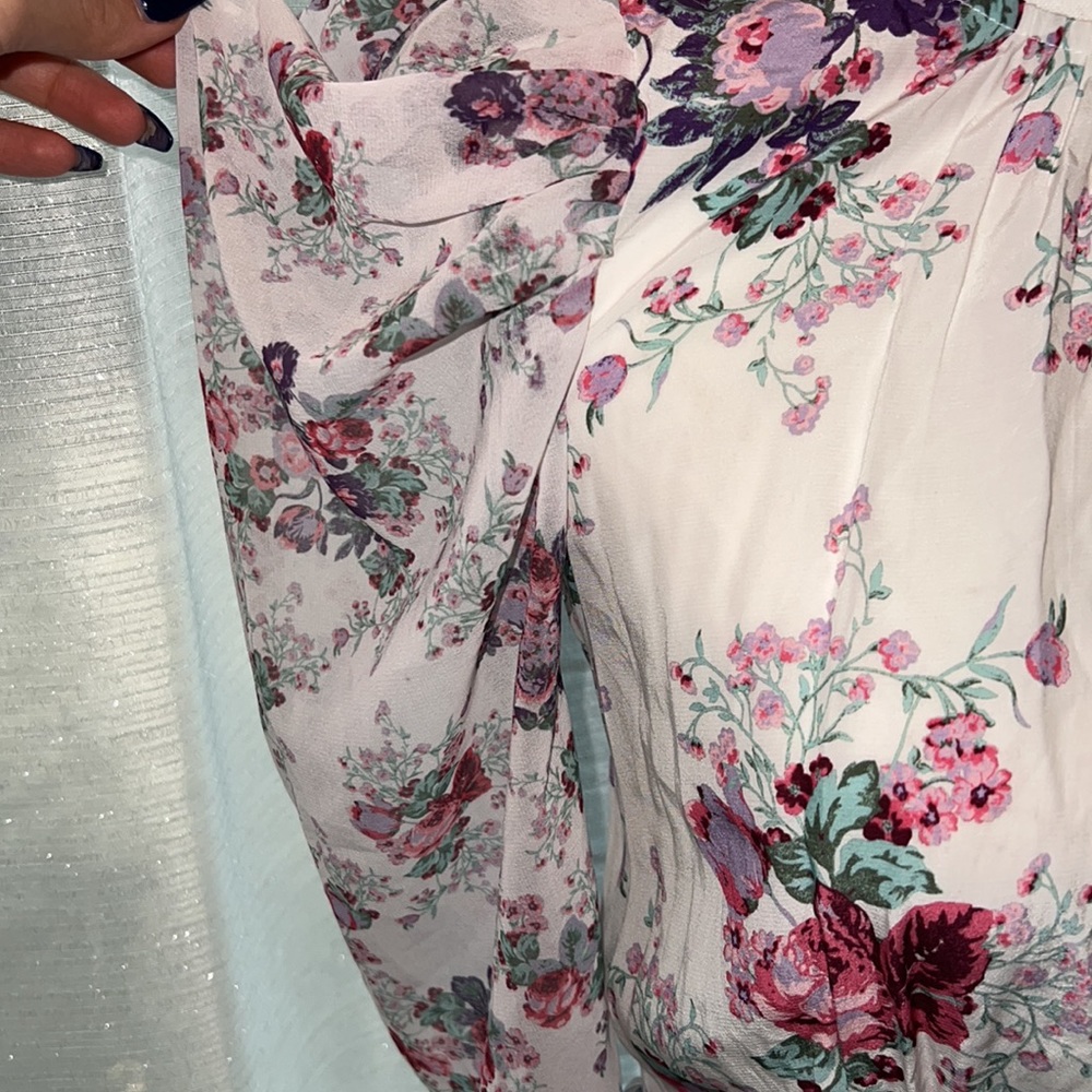 For Love and Lemons x Free People Ross Floral White Long Sleeve Asymmetric Dress - Picture 7 of 8